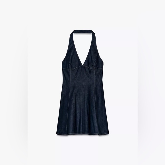 Zara Navy Halter denim jeans mini Dress - Picture 8 of 8